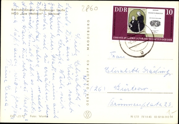 Postcard Lübz in Mecklenburg, Breitscheidstrasse, Goldberger Strasse, HOG to the city tower, lock