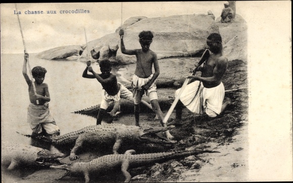 Postcard Ägypten, Crocodile Hunt, Krokodiljagd