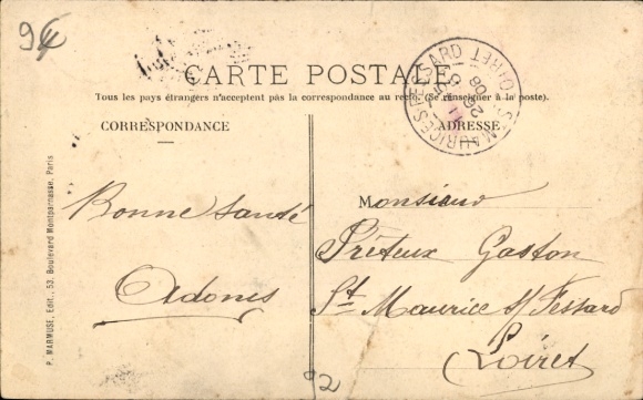 Postcard Courbevoie Hauts de Seine, 42 Quai de Seine, river landscape, logs, people on the bank