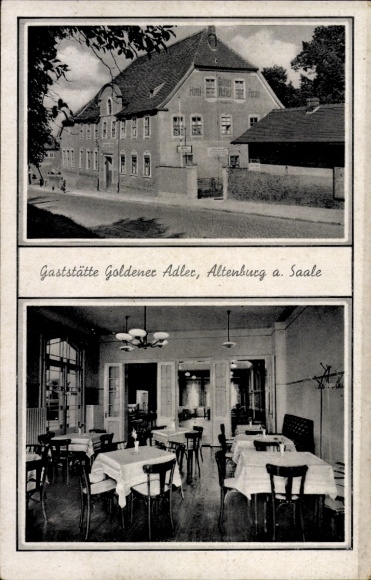 Ak Altenburg in Thüringen, Gaststätte Goldener Adler, Außenansicht, Inneneinrichtung, Tischdekora