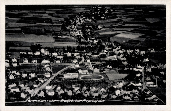 Postcard Bernsbach Lauter-Bernsbach in the Ore Mountains Saxony, aerial photograph