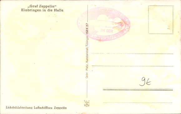 Postcard airship LZ 127 Graf Zeppelin, brought into the airship hall