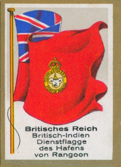 Sammelbild Bulgaria Fahnenbilder 367, Britisches Reich, Britisch-Indien, Dienstflagge Hafen Rangoon