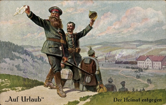Kunstenaar Ak Thiele, Arthur, Met verlof, Op weg naar huis, Soldaten