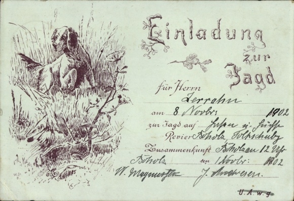 Künstler Ak Einladung zur Jagd, Jagdhund auf der Pirsch
