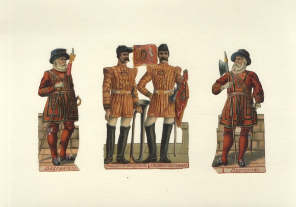 3 wafers soldiers of the royal bodyguard of the English royal family, approx. 12 x 9 cm and 12 x 5.5 cm