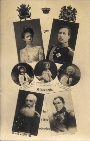 PC Belgian Royal Family, King Albert I, Elisabeth Gabriele in Bavaria, King Leopold II.