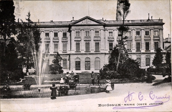 Ansichtkaart Bordeaux Gironde, Mairie, fontein, mensen, tuin