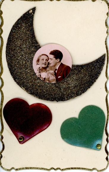 Glitter Postcard lovers, hearts, kitsch