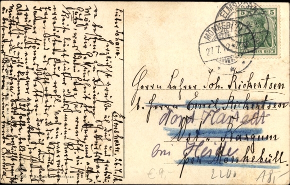 Passepartout Postcard Elmshorn Schleswig Holstein, party on the Krückau, rowing boats, panoramic view