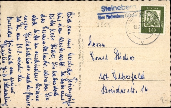 KP kraj stempla pocztowego Steineberg o Hachenburg Westerwald