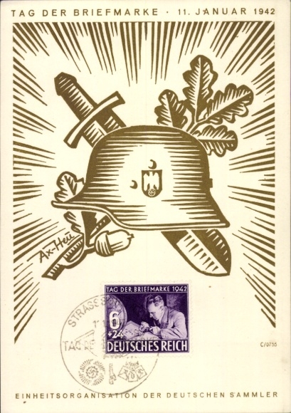 Kunstenaarsbriefkaart Axster Heudtlaß, Postzegeldag 1942, KdF