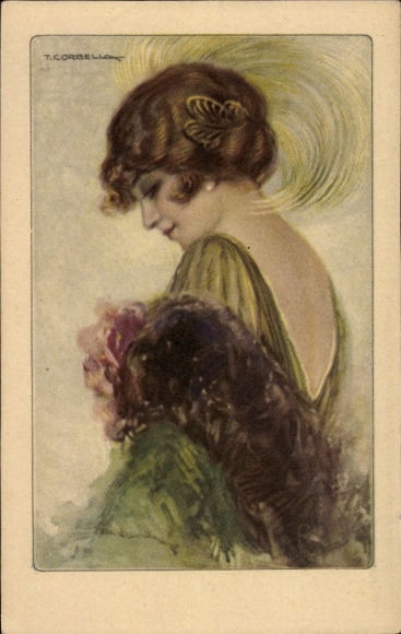 Artist Postcard Corbella, T., Happy New Year, portrait of a Woman
