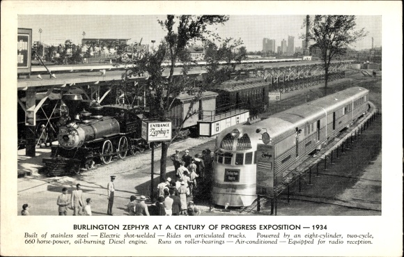 Ak Burlington Vermont USA, Burlington Zephyr op een eeuw van vooruitgang Exposition 1934