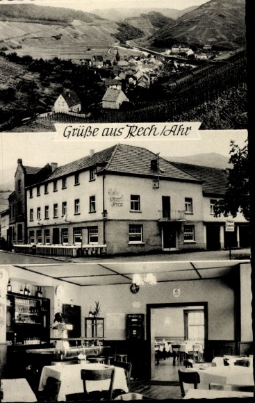 Postcard Rech an der Ahr, general view, Hotel Restaurant Essener Hof