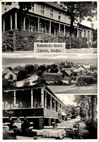Postcard Chorin in the marrow. Station hotel, town view