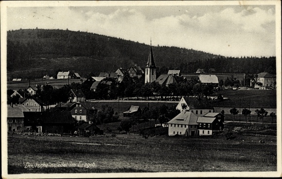 Ak Deutscheeinsiedel Deutschneudorf im Erzgebirge, algemeen beeld, kerk