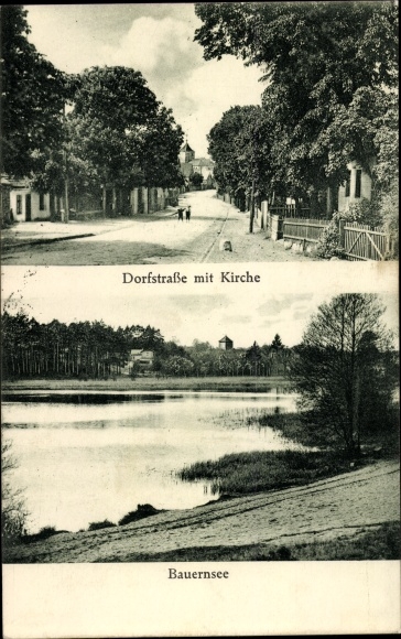 Postcard Prenden Wandlitz im Barnim, Dorfstrasse, church, Bauernsee