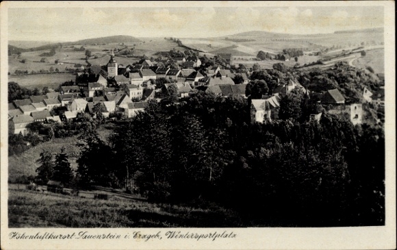 Postcard Lauenstein Altenberg in the Ore Mountains, landscape, mountain resort, winter sports area, buildings,...