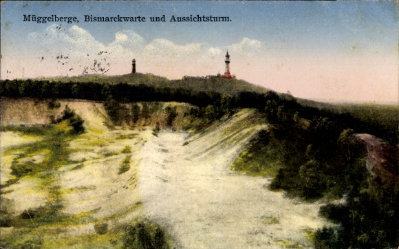 Postcard Berlin Köpenick, Müggelberge, Bismarckwarte and observation tower
