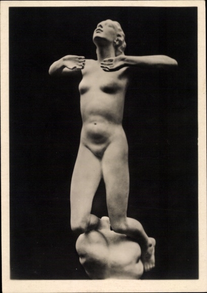 Postcard sculpture by Josef Thorak, Hannele's Ascension, HDK 494, female nude, Photo Hoffmann