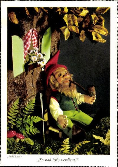 8 old Postcard dwarfs in the forest Pucki Lucki, various views