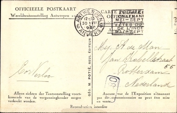 Postcard Antwerp Anvers Flandern, World Exhibition, Weltausstellung 1930, Pavillon Francais