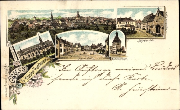 lito Heilsbronn w dzielnicy Ansbach w Środkowej Frankonii, klasztor, rynek, Katharinenturm, Münsterplatz