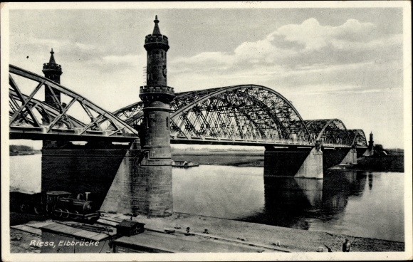 Ak Riesa an der Elbe Sachsen, Elbbrücke, Panorama