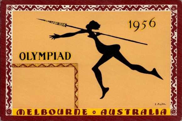 Artist Postcard Rajko, S., Melbourne Australia, Olympics, Olympic Games 1956, javelin thrower