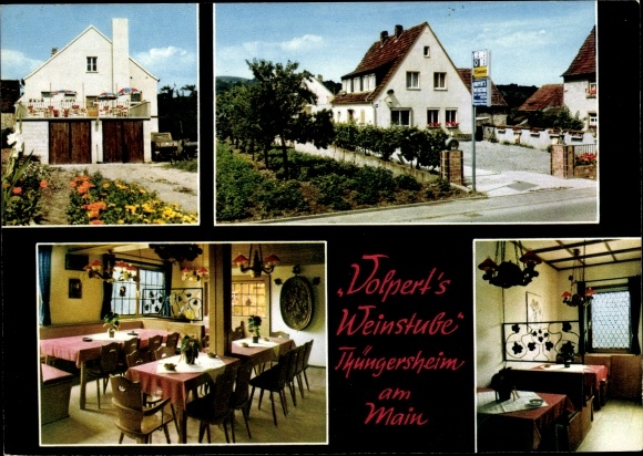Postcard Thüngersheim am Main Unterfranken, Volpert&#39;s Weinstube, interior and exterior view