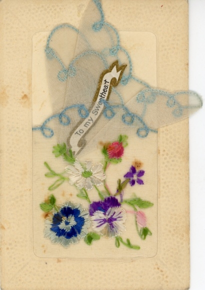 Silk Passepartout Postcard Flowers, Cloth