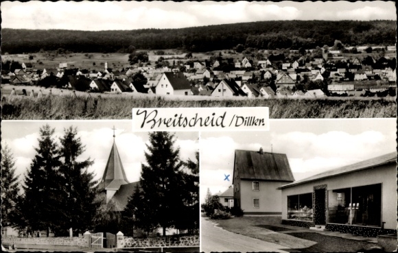 Ak Breitscheid in Hessen, Gesamtansicht, Kirche, Spar
