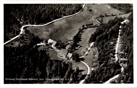 Ak Biberach Forbach im Schwarzwald Baden, Fliegeraufnahme, Kurhaus