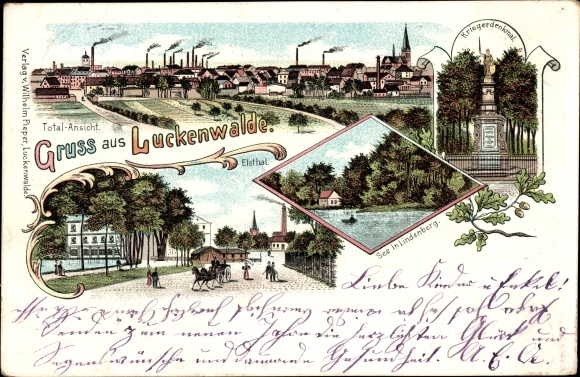 litho Luckenwalde Teltow Fläming, meer in Lindenberg, oorlogsmonument, Elstal