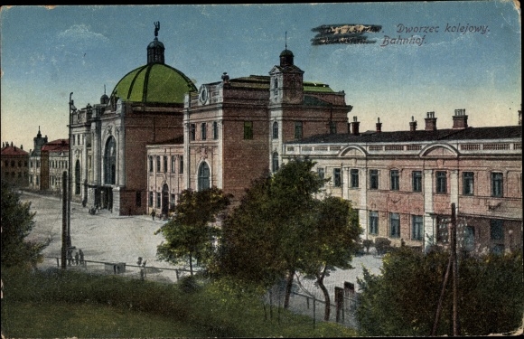 Postcard Stanislaviv Stanislau Ukraine, Bahnhof