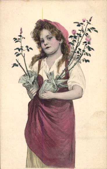 Postcard Girl with Roses, portrait
