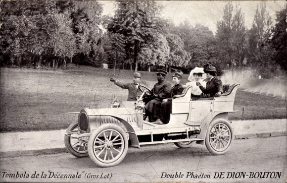 Ak Tombola de la Decennale, Double Phaeton von Dion Bouton, Automobil, Chauffeur