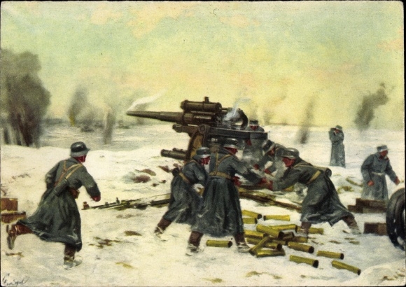 Artist PC üpfel, German Wehrmacht, heavy anti-aircraft guns against Russian tanks, Eastern Front, II. WW