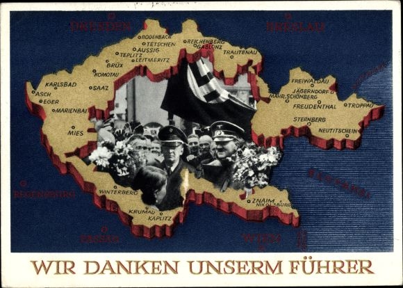 Maps Postal Stationery PC We thank our leader, Sudetenland, Bohemia, Moravia, Hitler