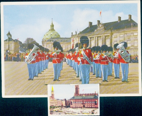 Leporello Postcard København Copenhagen Denmark, soldiers, Amalienborg Castle