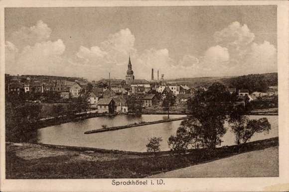 Postcard Sprockhövel, general view, lake, church