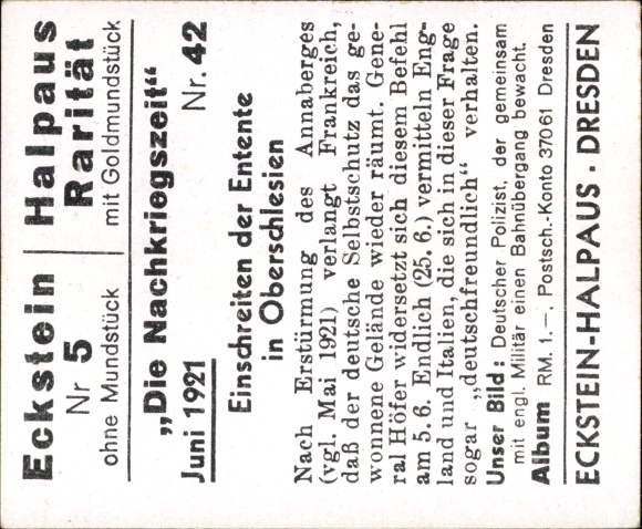 Collector's picture The Post-War Period No. 42, June 1921, Entente intervention in Upper Silesia