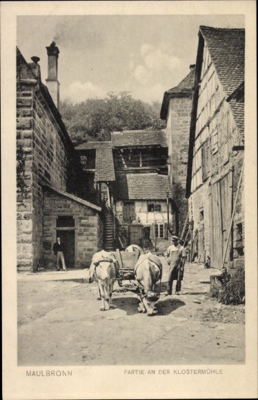 Postcard Maulbronn in the Enz district of Baden-Württemberg, monastery mill, cattle cart