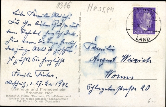 Postcard Weschnitz Fürth in the Odenwald Hessen, inn and guesthouse Erbacher Hof