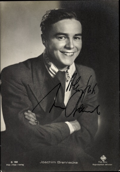 Postcard actor Joachim Brennecke, portrait, suit, Ufa Film, autograph