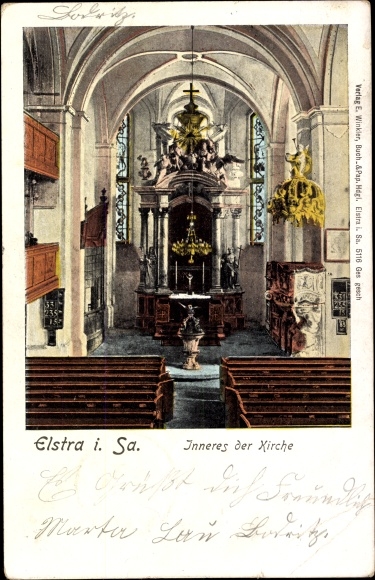 Postcard Elstra in Oberlausitz Sachsen, church, interior view