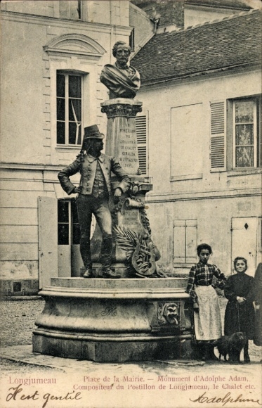 Postcard Longjumeau Essonne, Place de la Mairie, Monument d'Adolphe Adam