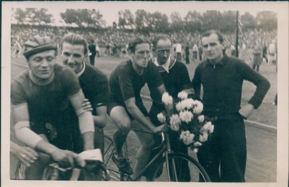 Photo cyclists after the finish line, cycling race