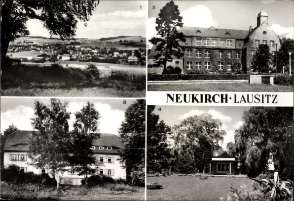 Postcard Neukirch in der Lausitz, partial view, Lessing School, youth hostels, park